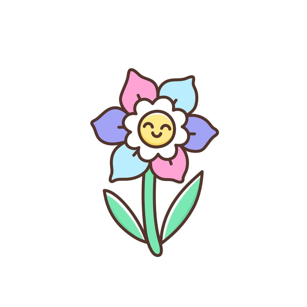 Summer or spring design element cute kawaii flower. Happy cartoon character vector