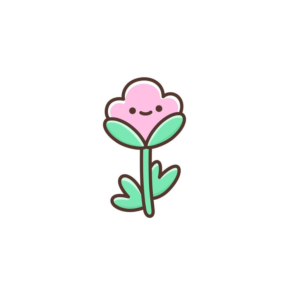 Summer or spring design element cute kawaii cotton flower. Happy cartoon character with smile face. Illustration isolated on white background vector
