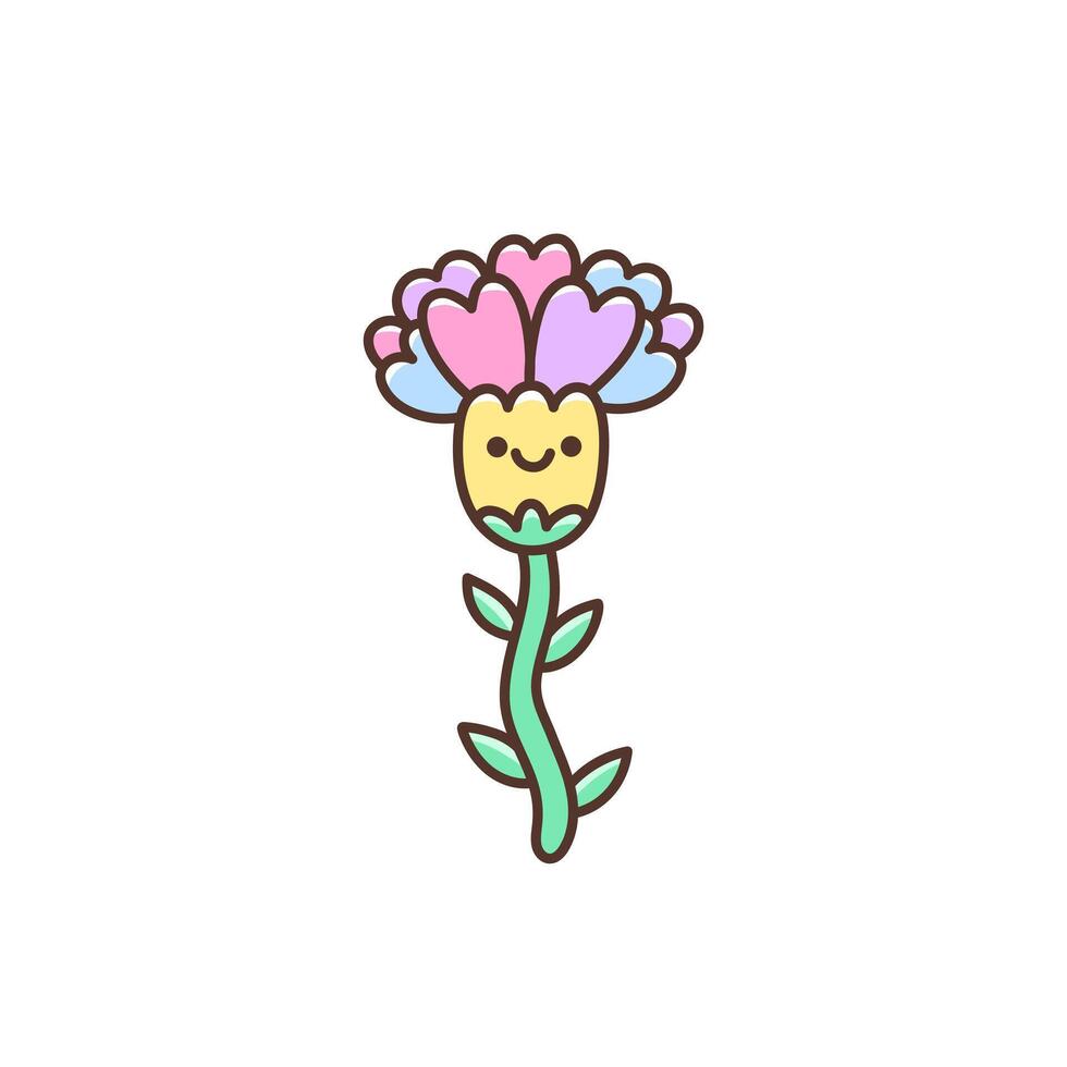 Summer or spring design element cute kawaii flower. Happy cartoon character. Illustration isolated on a white background vector