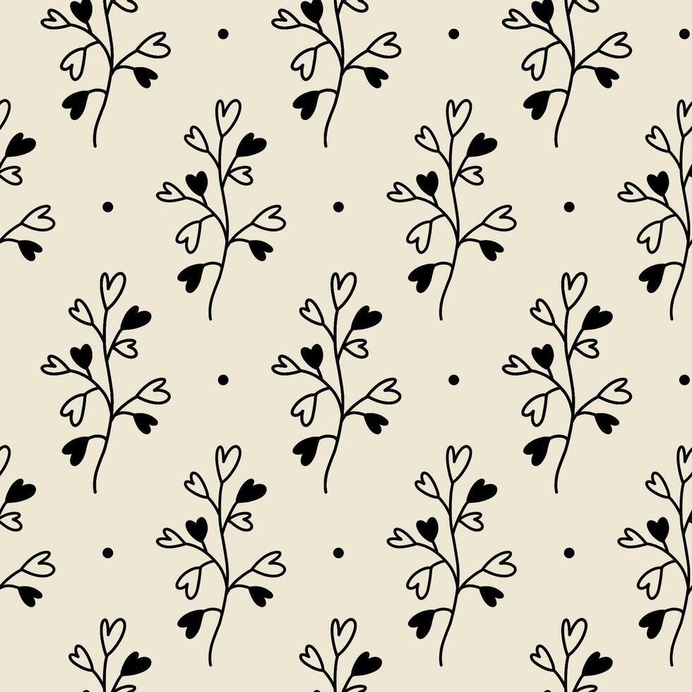 Minimalistic botanical seamless pattern. hand-drawn illustration in doodle style. Perfect for decorations, wallpaper, wrapping paper, fabric. Floral background. vector