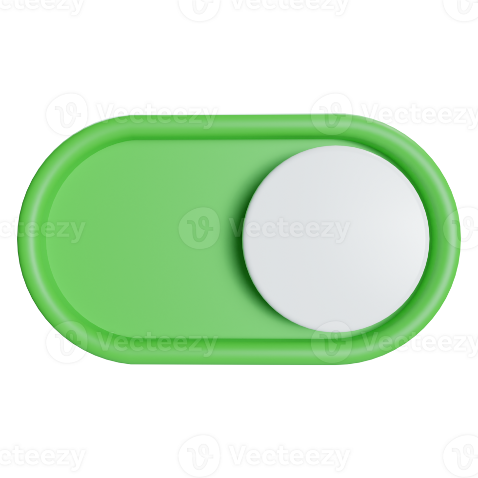 A 3d green toggle switch on user interface button in front view icon png