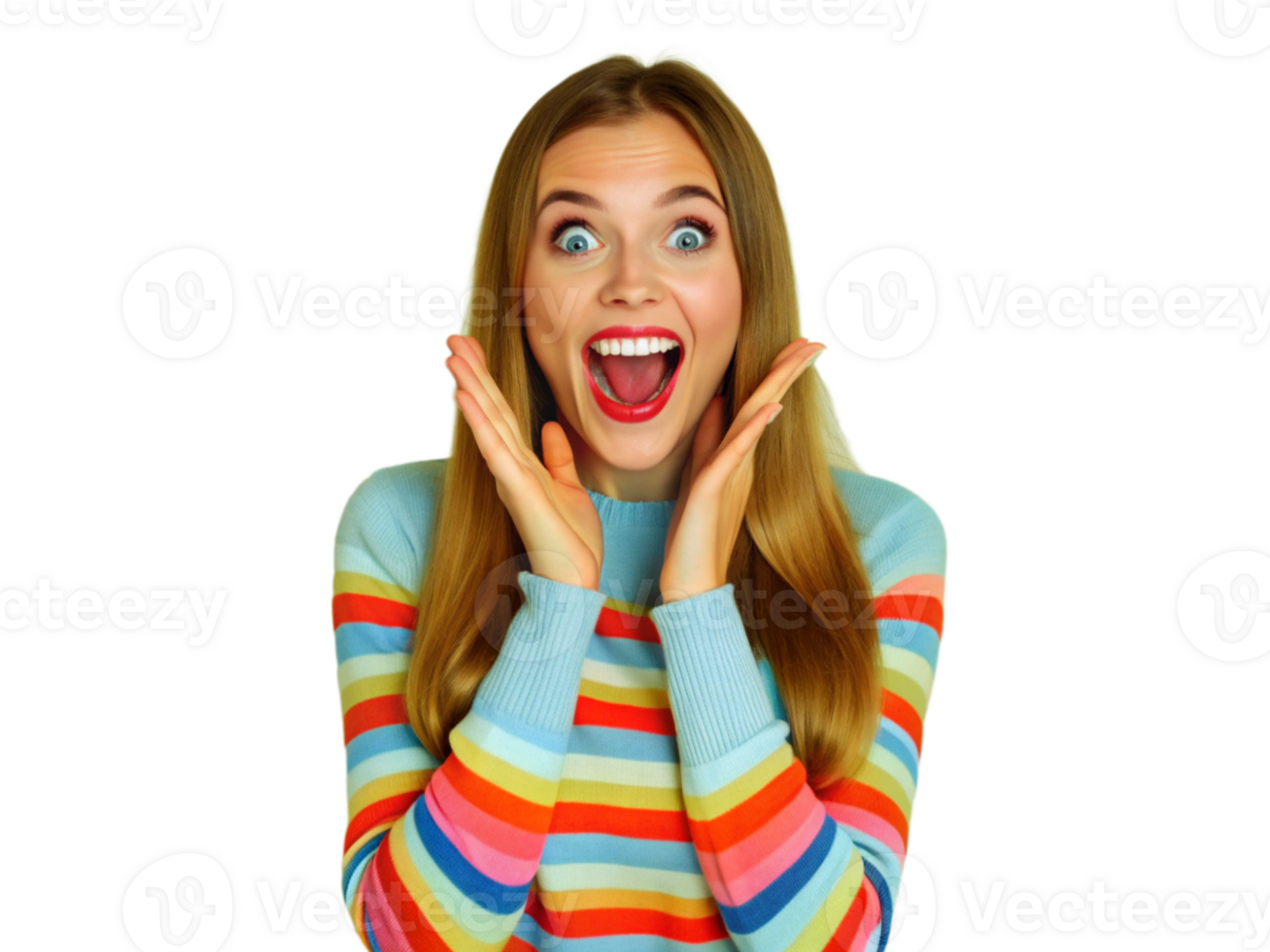 Young woman with straight hair looking excited png