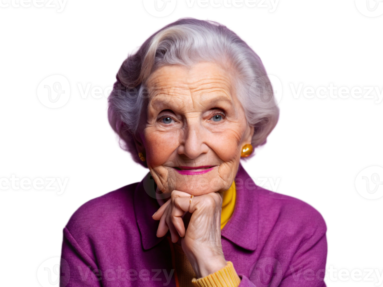 Elderly woman with wrinkles smiling gently png
