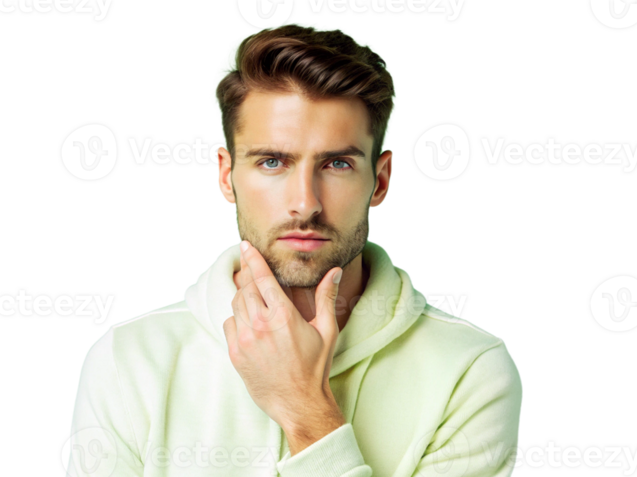 Man with a clean-shaven face showing worry png