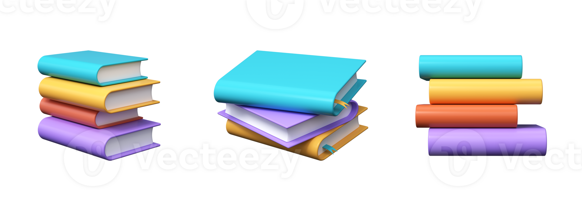 Set of stacks of 3D books. Set of books, dictionaries and encyclopedias, education or learning concept png