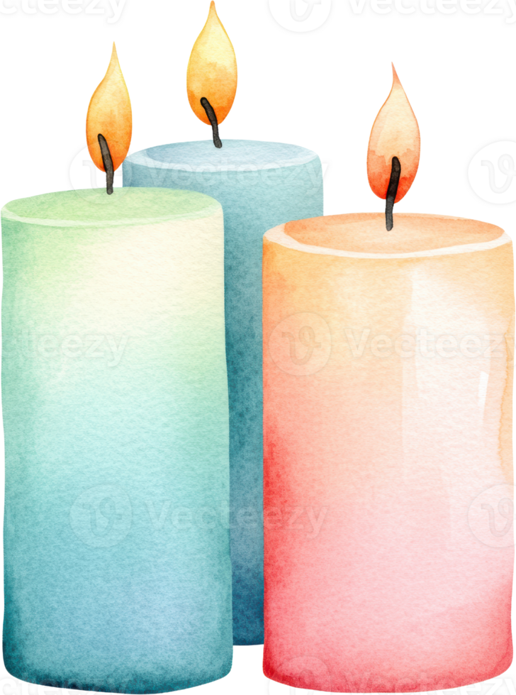Serene Trio of Watercolor Candles in Soft Hues png
