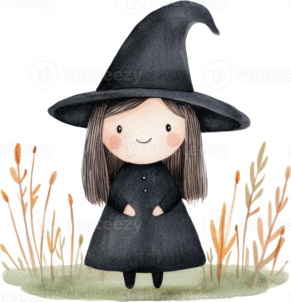 Charming Illustration of a Smiling Young Witch in a Wheat Field png