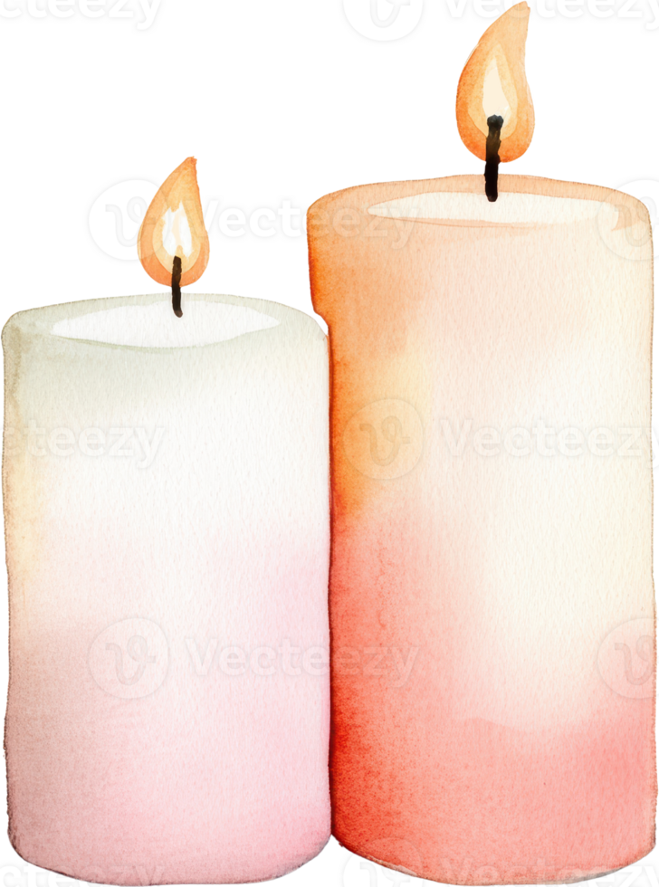 Watercolor Painting of Two Candles Side by Side with Gentle Flames png