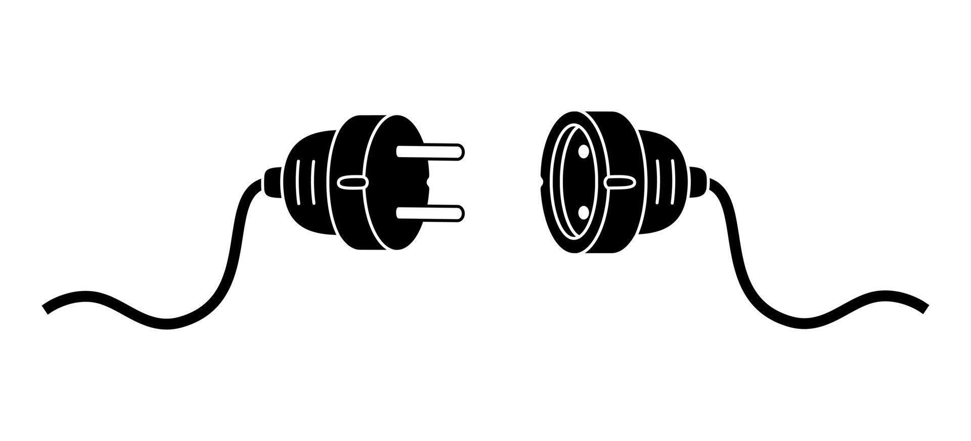 Hand drawn cute cartoon illustration of electric plug and socket. Flat disconnected energy cord doodle style. Power consumption. System network error 404 icon. Not found mistake. Isolated. vector