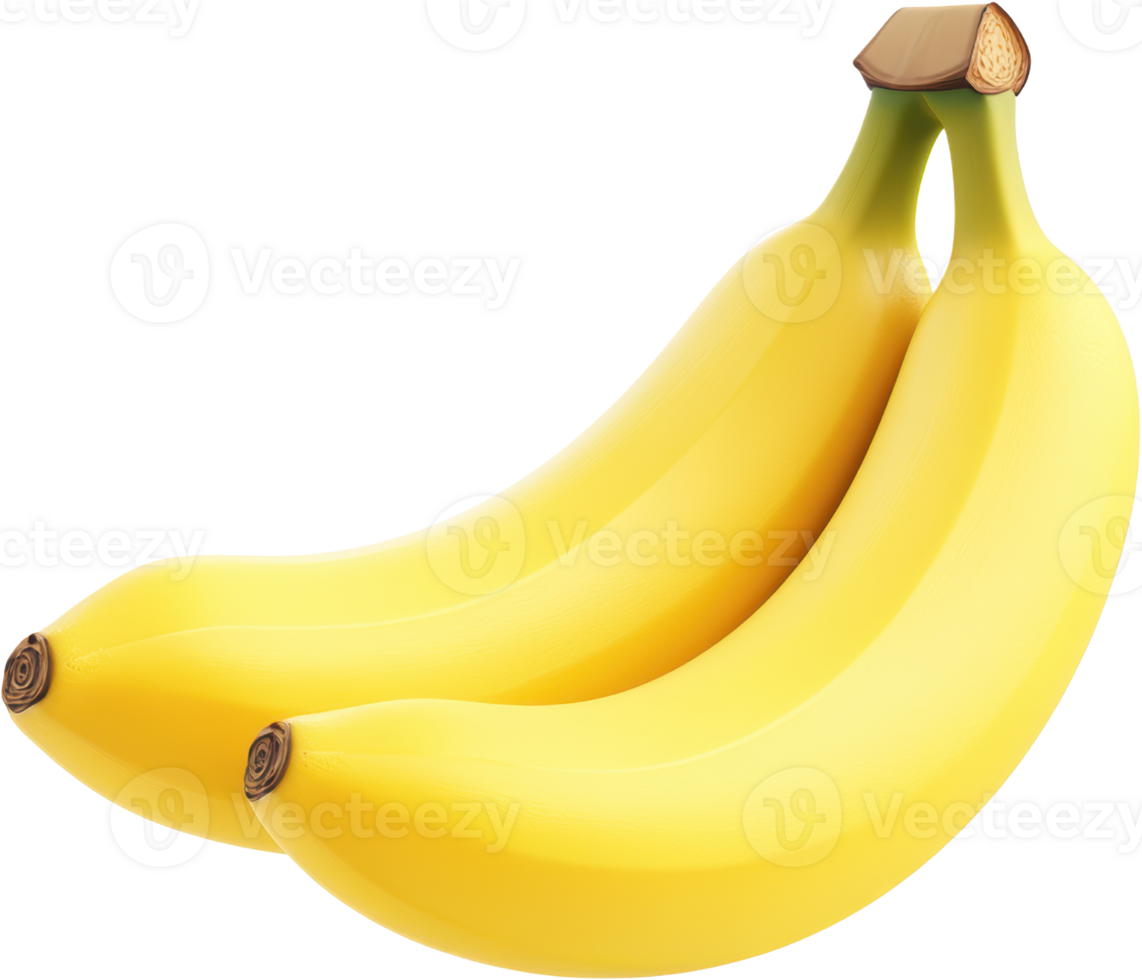Two Bright Yellow Bananas Attached at the Stem in Vivid Detail png