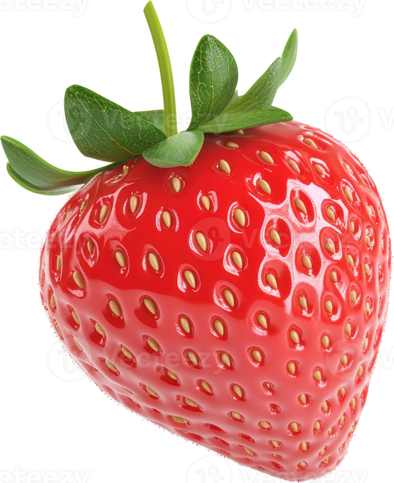beschwingt Erdbeere mit üppig Grün Blätter auf ein transparent Hintergrund png