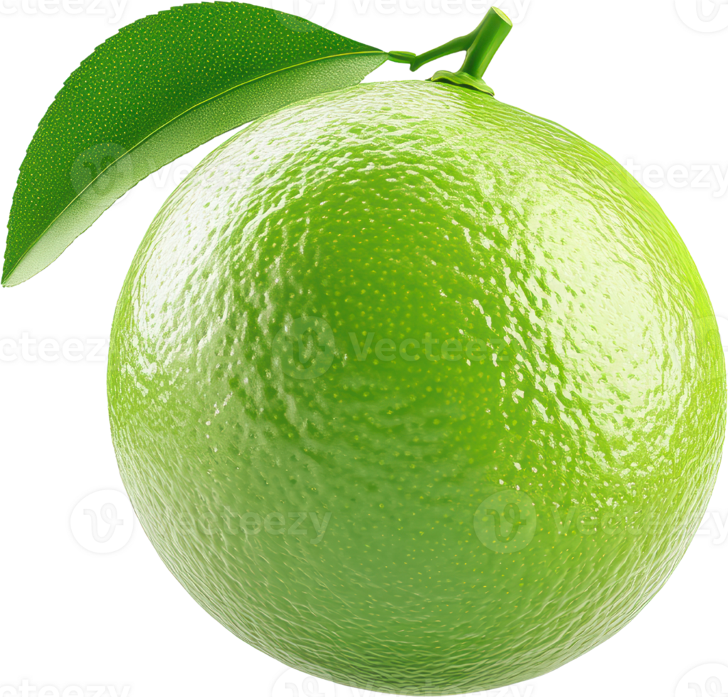 Vivid Green Lime with a Single Leaf, Perfect for Refreshing Recipies png