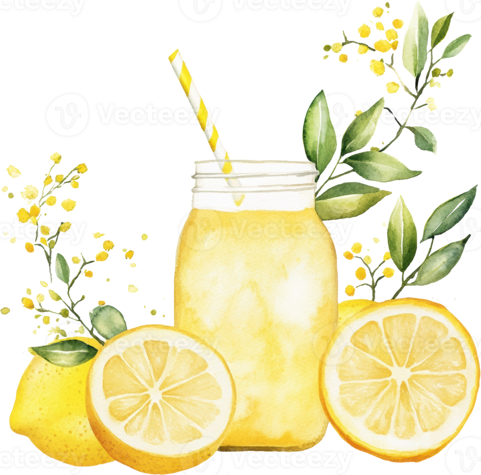 Refreshing Lemonade with Fresh Lemons and Botanical Touch png