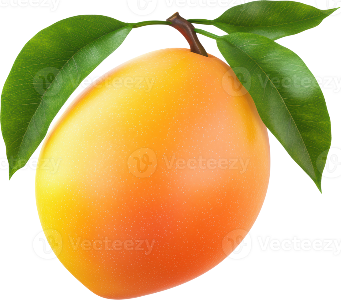 Vibrant Mango with Lush Green Leaves on a Transparent Background png
