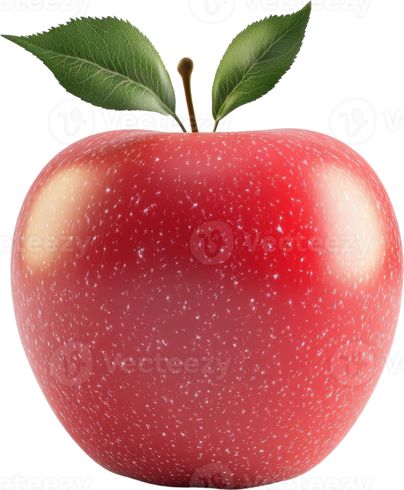 Glossy Red Apple with Green Leaves on Transparent Background png