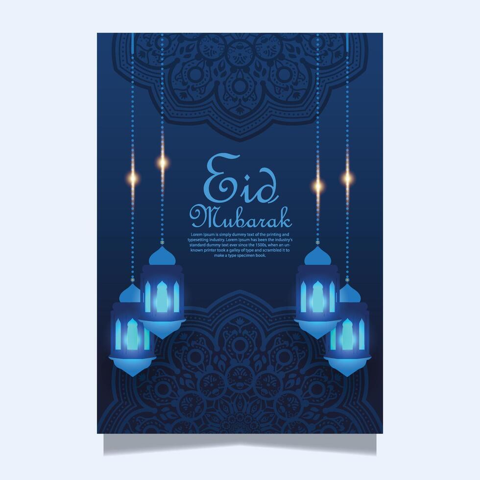 Greeting card flyer with Eid Mubarak background template design vector