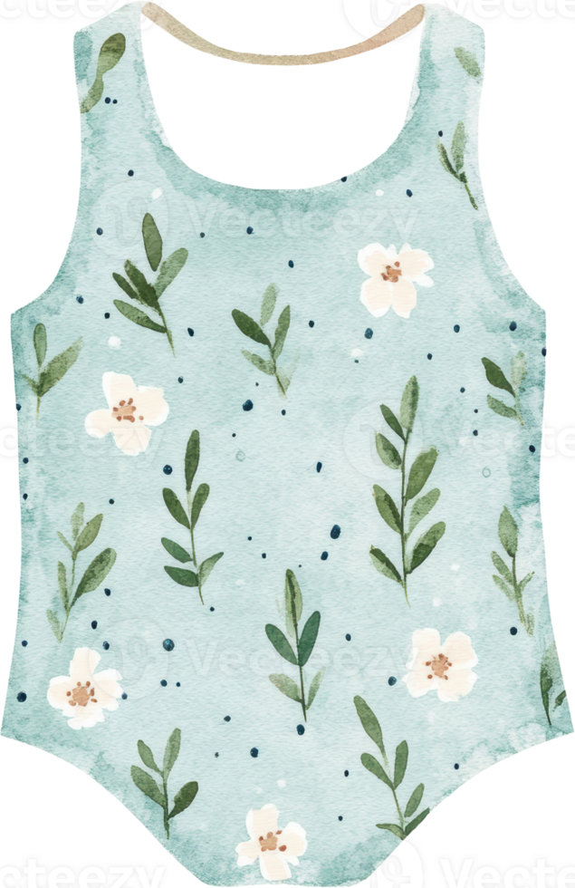 Graceful Floral Watercolor Swimsuit in Soft Pastel Green and White png