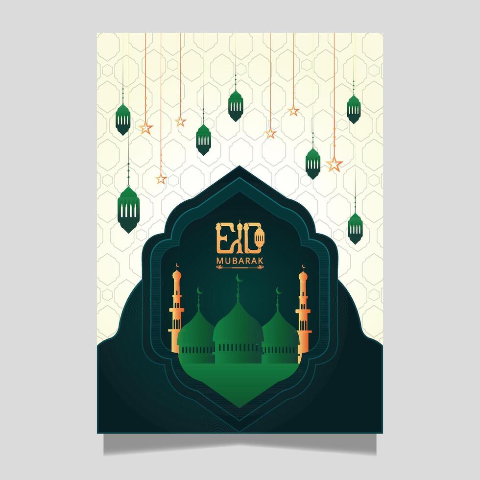 A flyer for greeting cards with an Eid Mubarak backdrop template Design vector