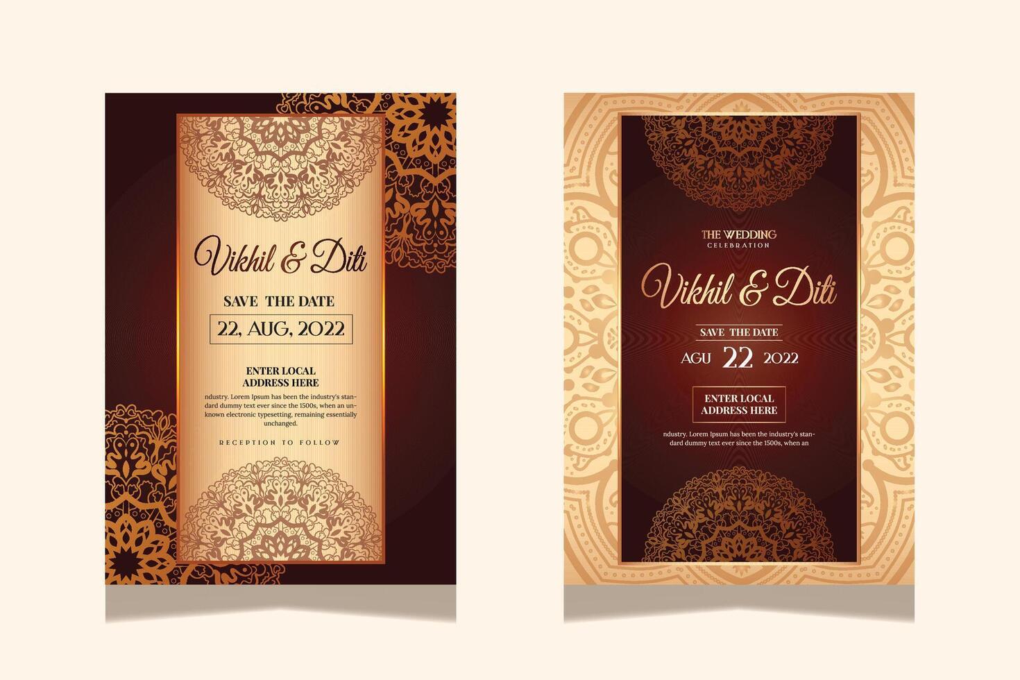Elegant damask template wedding invitation Design vector