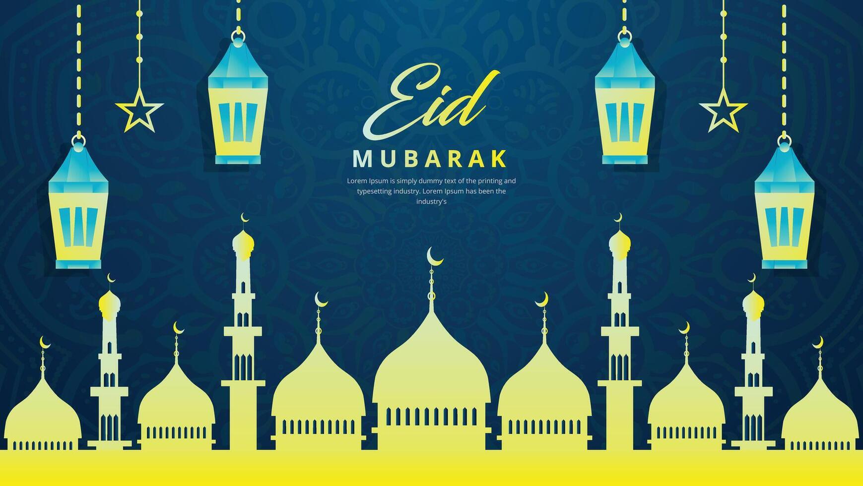 eid mubarak background with candles and mosque vector