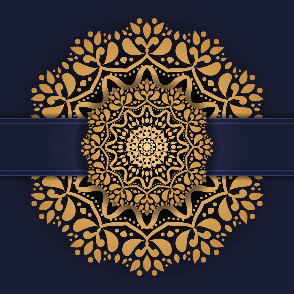 Geometrical gold mandala pattern on Blue background vector
