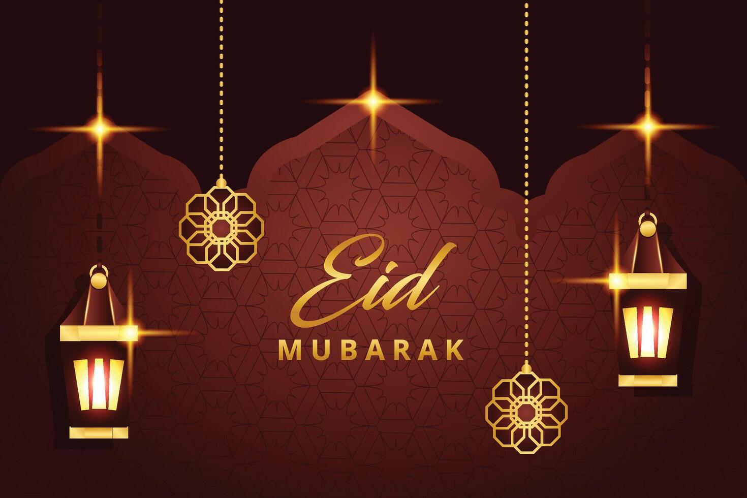 Luxury Creative Realistic eid mubarak background with candles and mosque vector