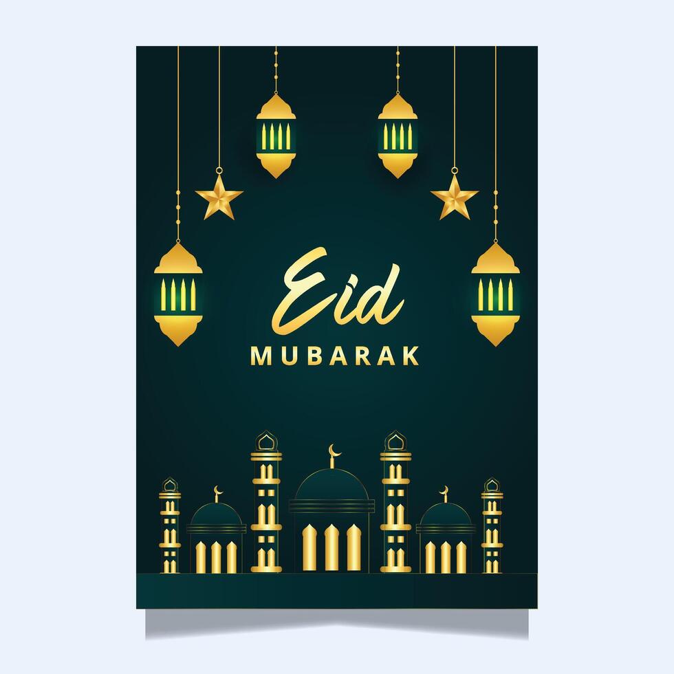 Greeting card flyer with Eid Mubarak background template design vector