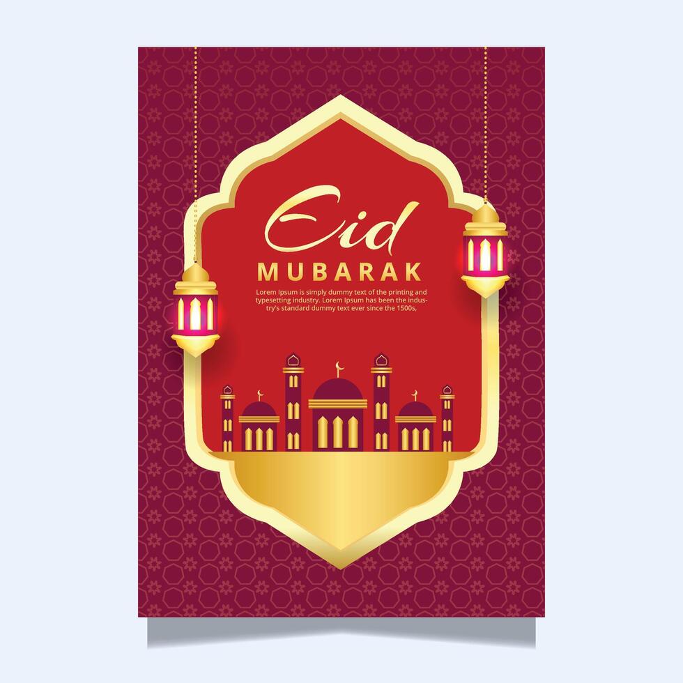 Red Creative Eid Mubarak backdrop template for a greeting card flyer vector