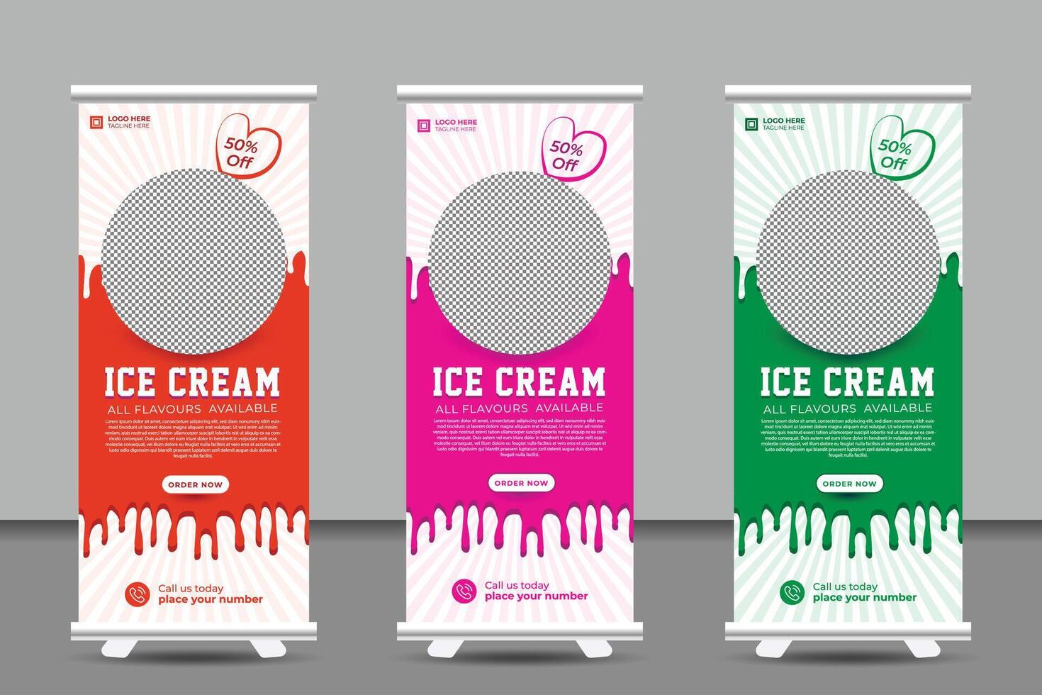 rollup banner for ice cream with a green background vector
