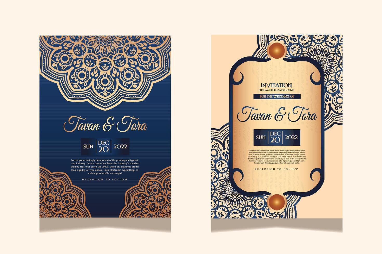 Gold Luxury Elegant damask template wedding invitation vector