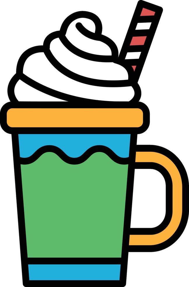 A black and white drawing of a cup of coffee with whipped cream and a straw vector