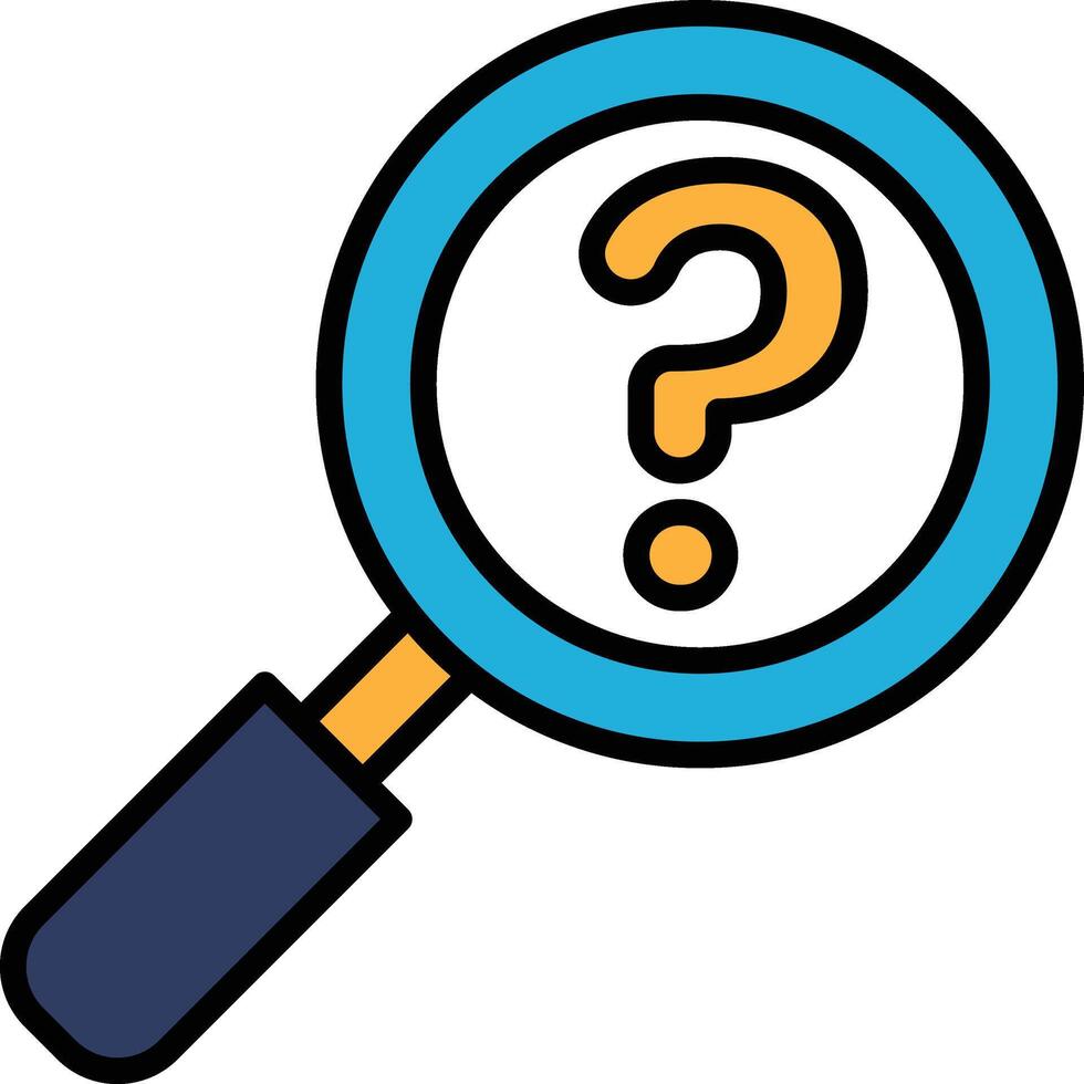 A black and white image of a magnifying glass with a question mark in the center vector