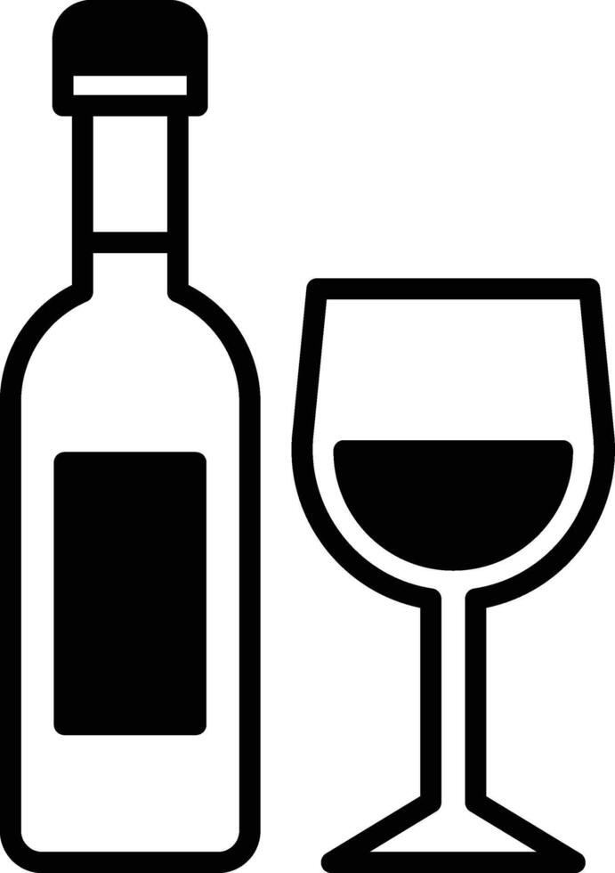 A bottle of wine and a wine glass are shown in a black and white drawing vector