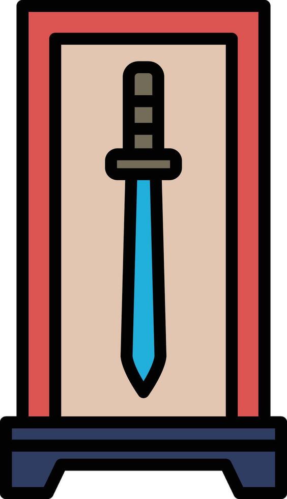 A sword is displayed in a glass case vector