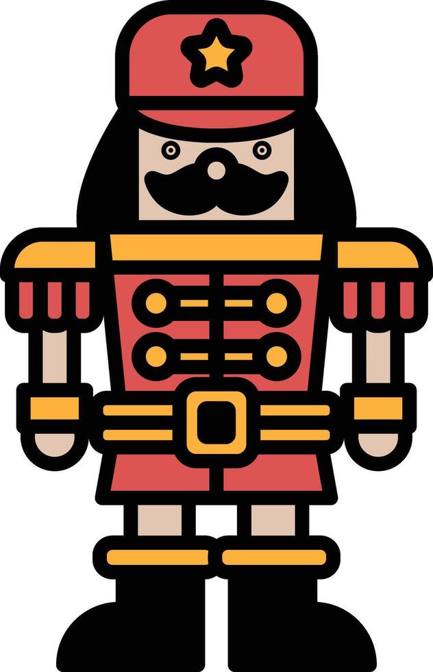 A black and white drawing of a nutcracker with a mustache and a hat vector