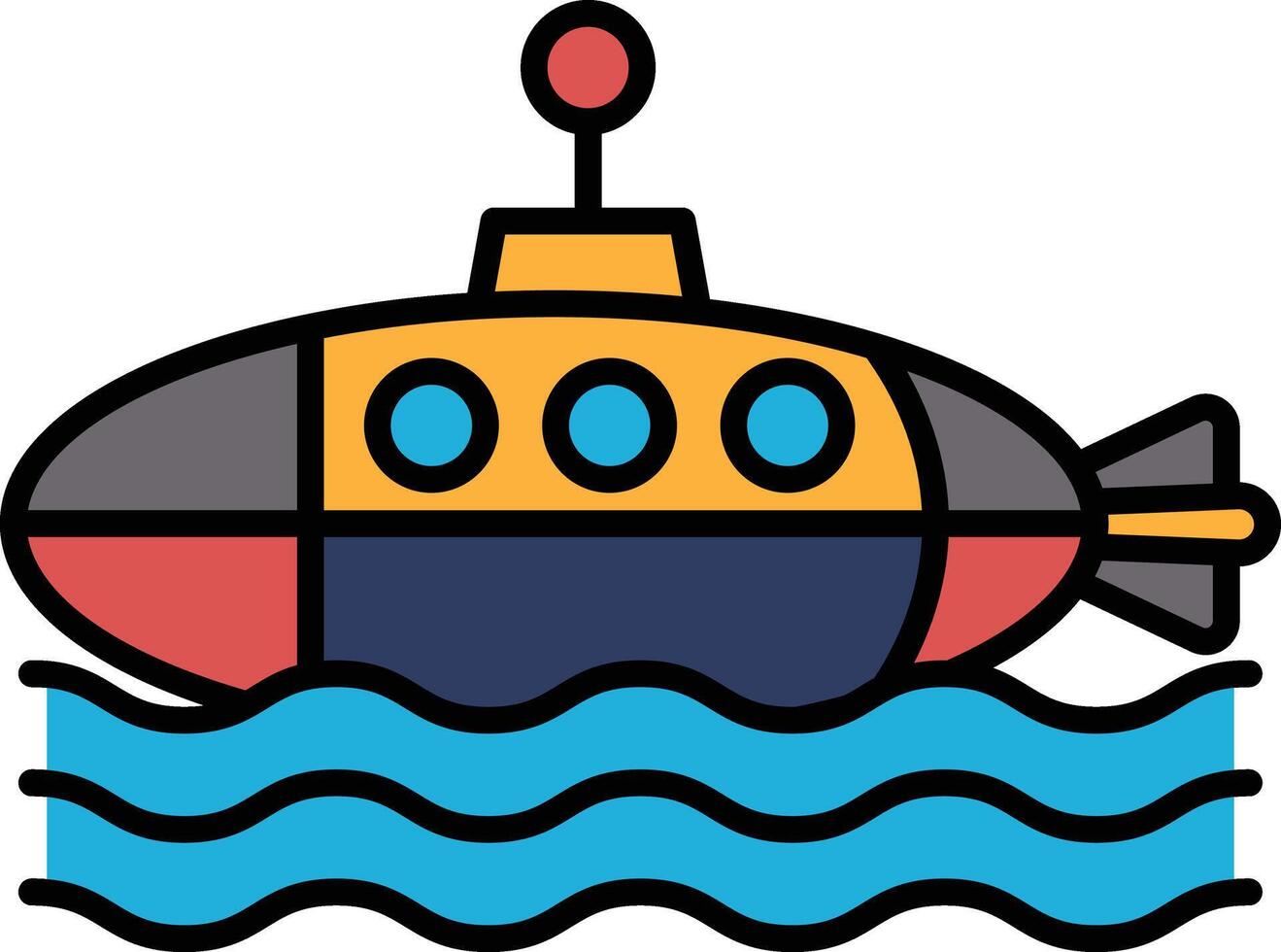 A black and white drawing of a submarine in the water vector