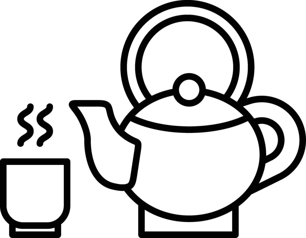 A black and white drawing of a tea kettle and a cup of tea vector