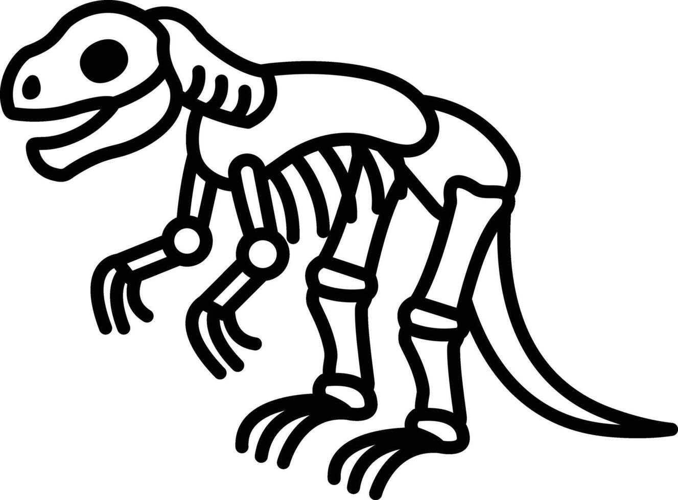 A skeleton of a dinosaur is drawn in black and white vector