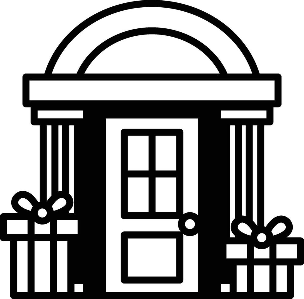 Front door with gift boxes on Christmas Day vector