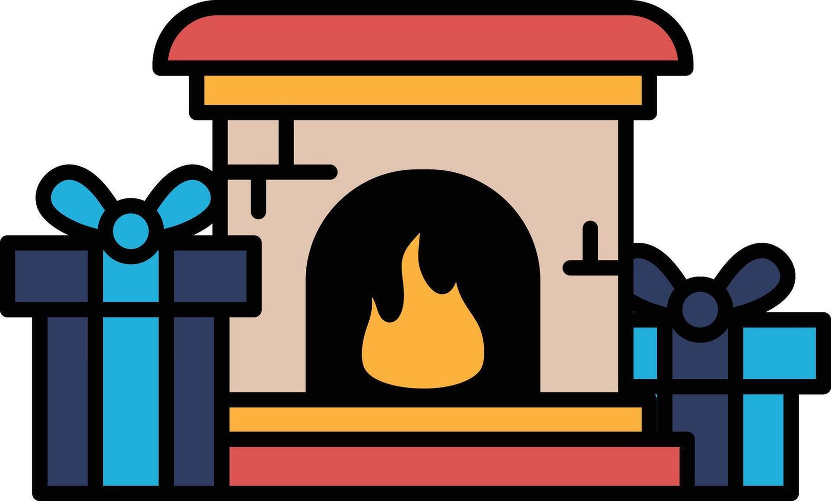 A fireplace with a fire in it and presents next to it vector