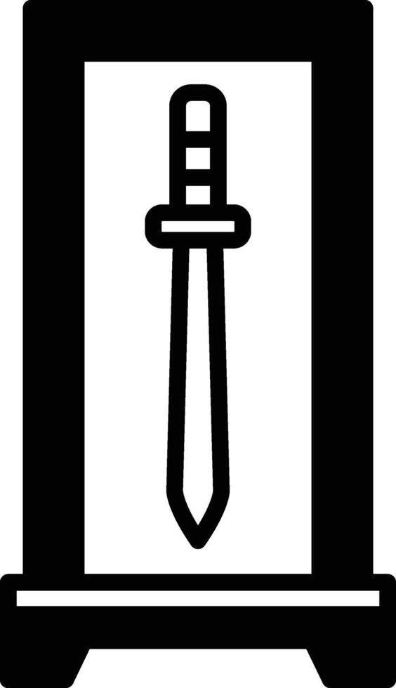 A sword is displayed in a glass case vector