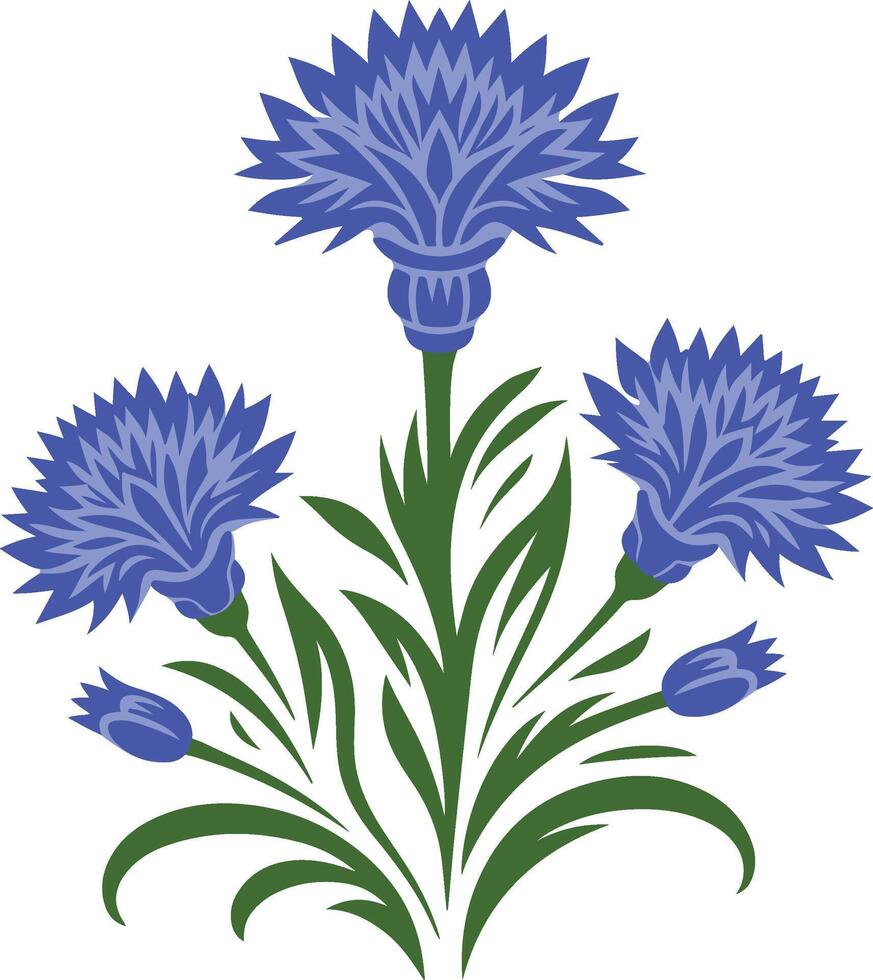 Decorative Cornflower flowers symbol, blue cornflower bouquet pattern isolated vector