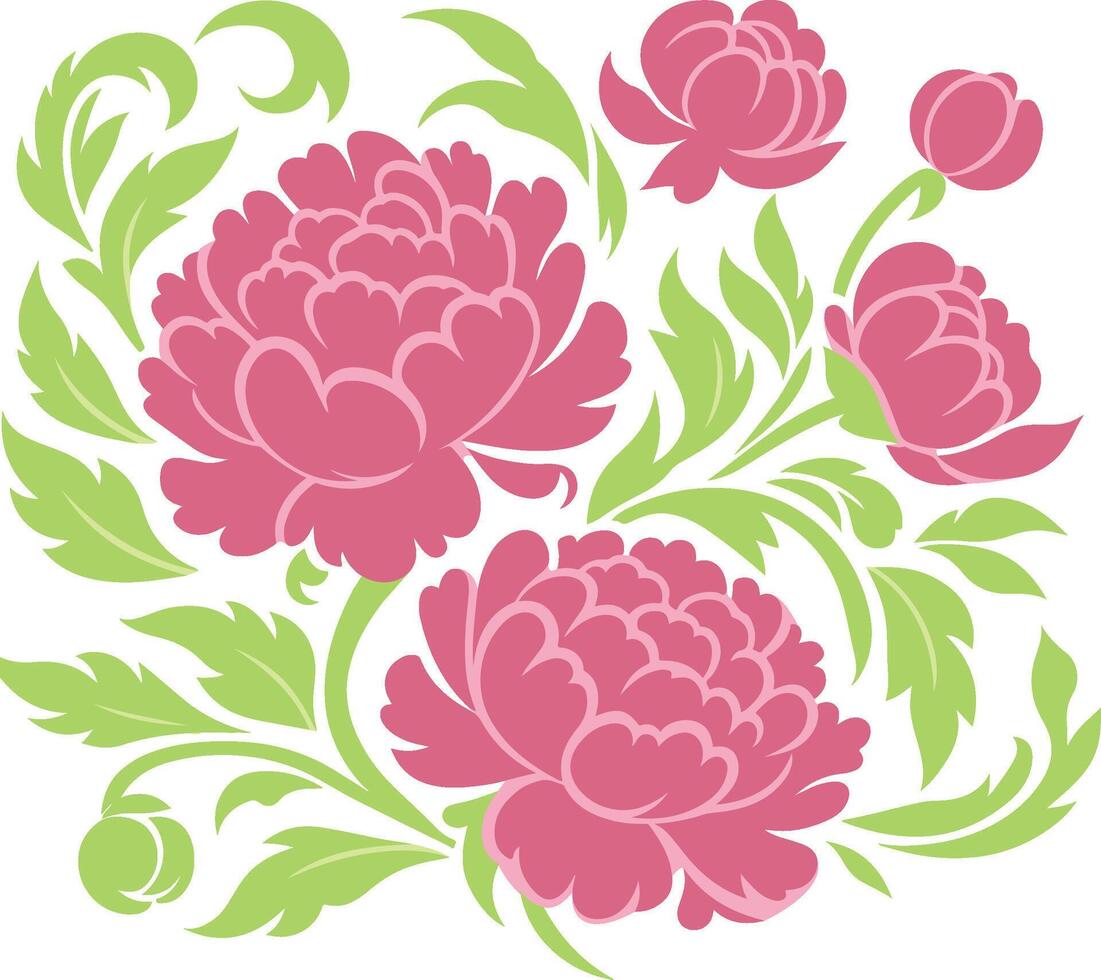 Decorative Peony flowers symbol, Chinese and Japanese wallpaper pattern design of elegant butterflies and peony flower vector