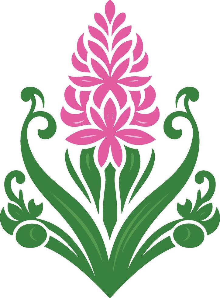 Decorative Hyacinth flower symbol, Corner bouquet with outline muscari or grape hyacinth flower and leaves vector