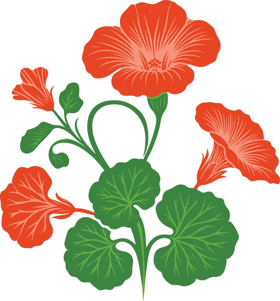Decorative Nasturtium flower symbol, Red currant berries, peony, rose, nasturtium flowers, pansies, green leaves. floral illustration. Seamless pattern. Summer bouquets. Botanical design vector