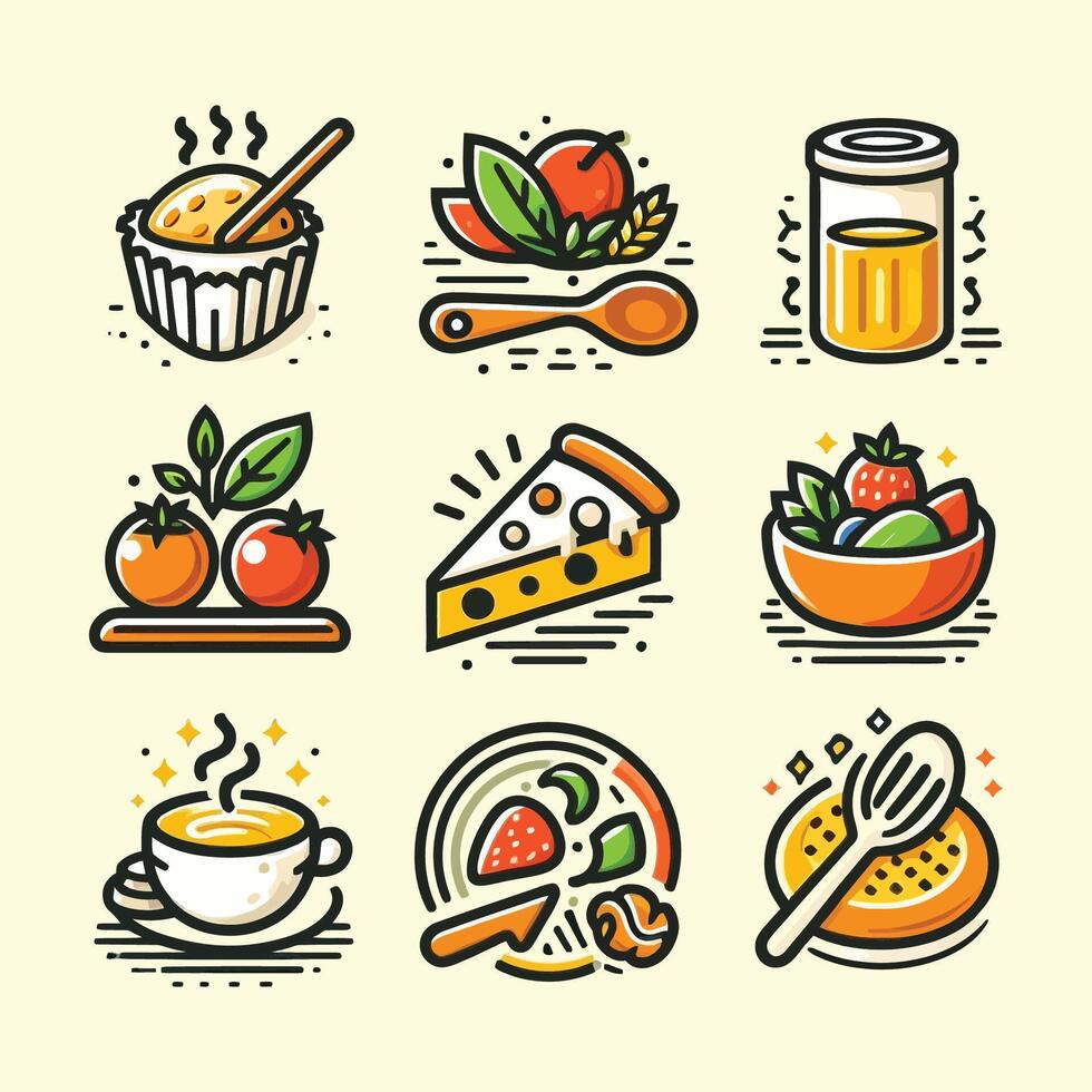 Restaurant food and drinks icons vector