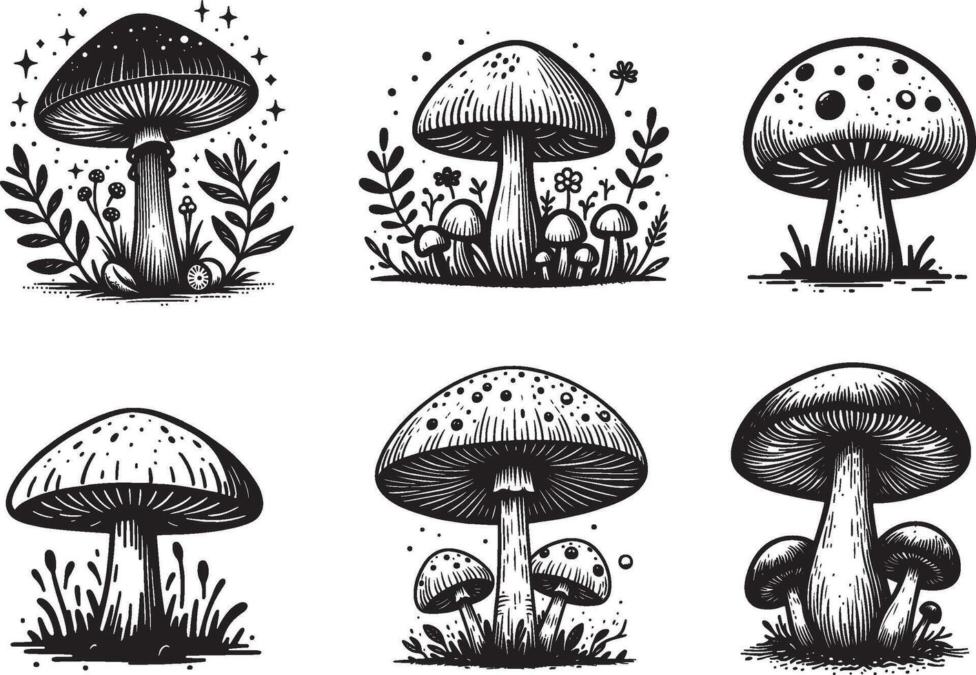silhouette mushroom illustration set vector