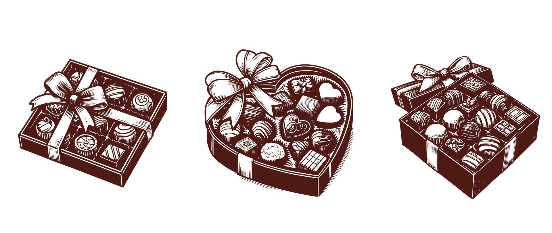 assorted chocolate giftbox illustration set vector