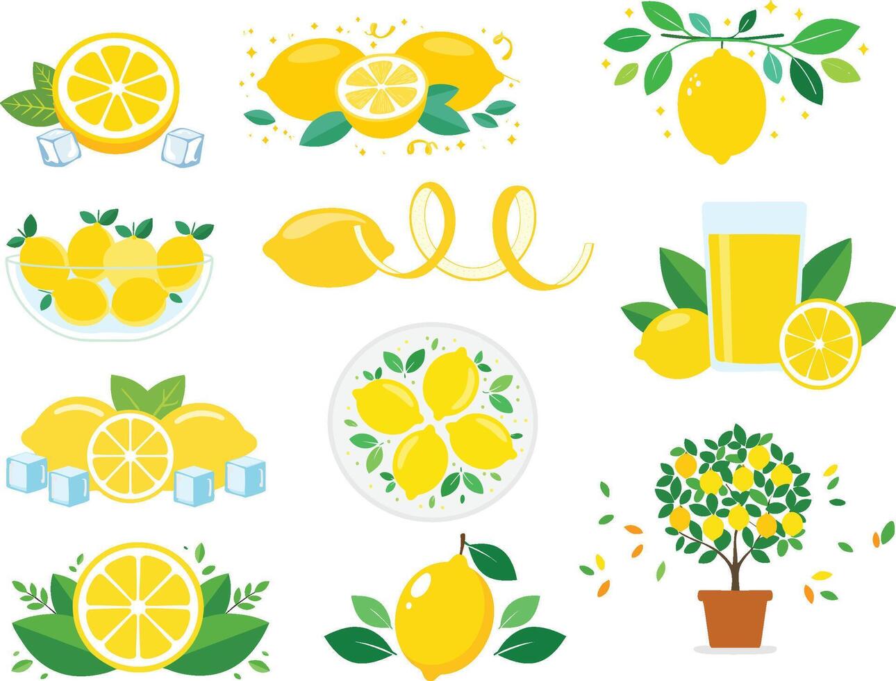 isolated fresh lemon icon illustration set vector