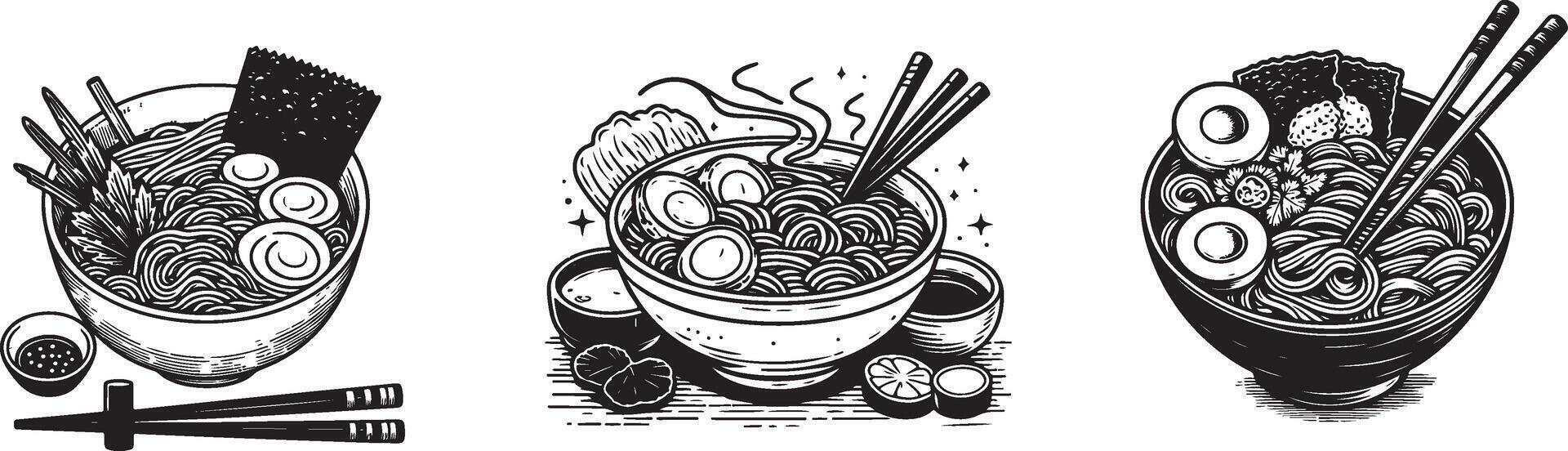 silhouette ramen illustration set vector